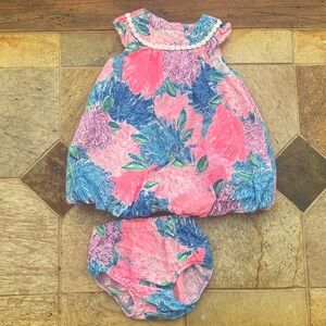 Lilly Pulitzer Pink and Blue Floral Baby Dress Set